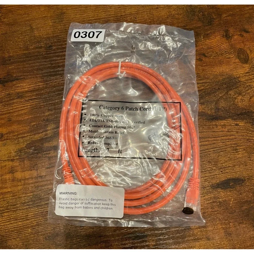 ✅Category 6 Patch Cable Ethernet UTP 7' 7ft Orange Cat 6 Network Cord#️⃣0307